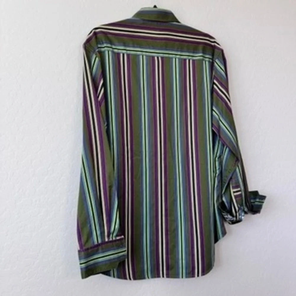 Robert Graham Mens XLarge Long Sleeve Button Up Shirt Green Colorful Stripes - Picture 11 of 11